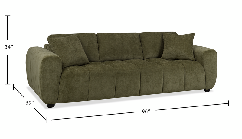 Made in Canada Pebble 96\" Fabric Sofa with Matching Accent Pillows - Green