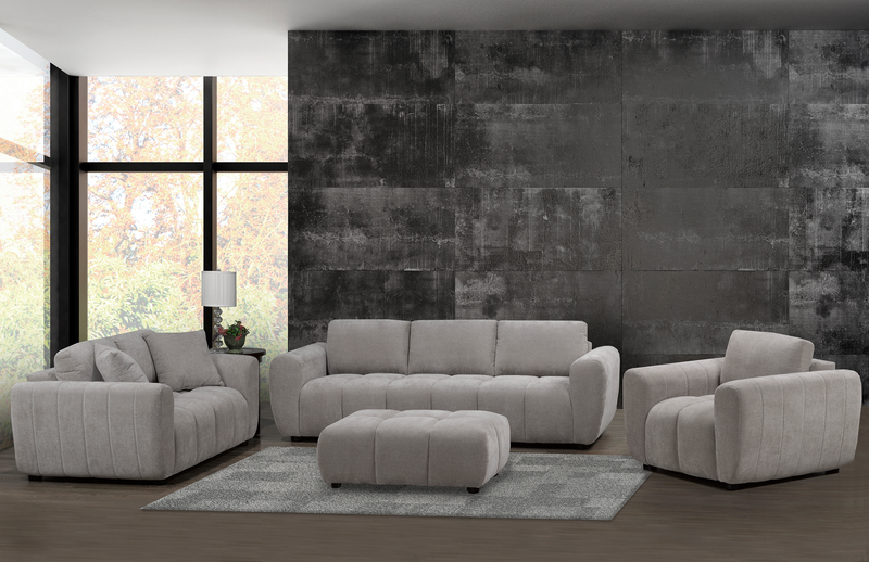 Made in Canada Pebble 96\" Fabric Sofa with Matching Accent Pillows - Grey