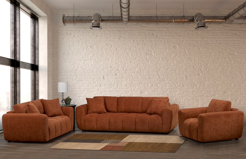 Made in Canada Pebble 96\" Fabric Sofa with Matching Accent Pillows - Orange