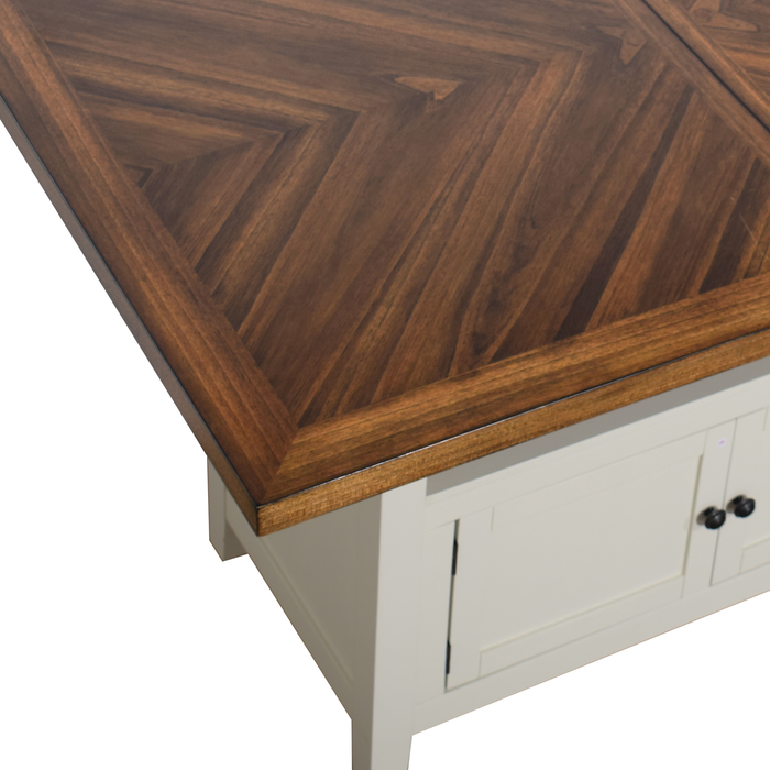 Piper Counter-Height Dining Table with 60-72\"W Extension & Built-in Storage - Two-Tone White & Brown
