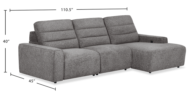 Shaquille O’Neal Home Prestige 3-Piece Right-Facing Sectional with Power Reclining – Grey