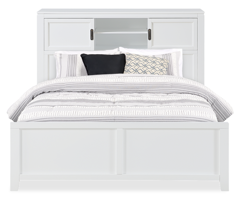 Quinn Platform Bed with Bookcase Headboard, Built-in Desk & Stool, White - Full Size