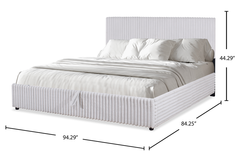 Ridge Upholstered Storage Platform Bed in Grey Fabric - King Size