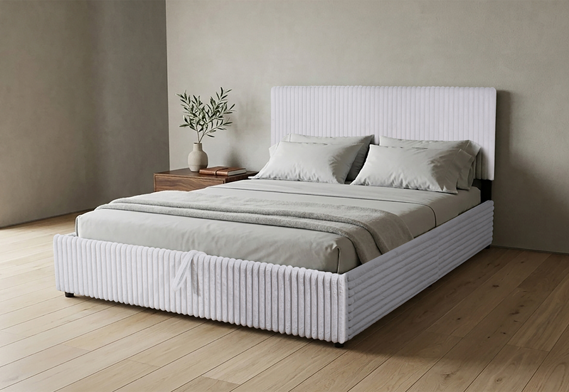 Ridge Upholstered Storage Platform Bed in Grey Fabric - King Size
