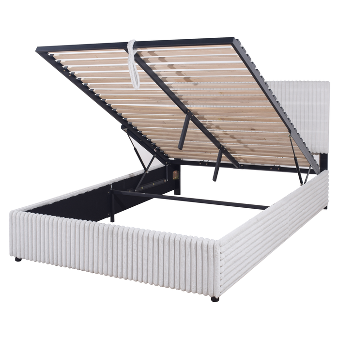 Ridge Upholstered Storage Platform Bed in Grey Fabric - Queen Size