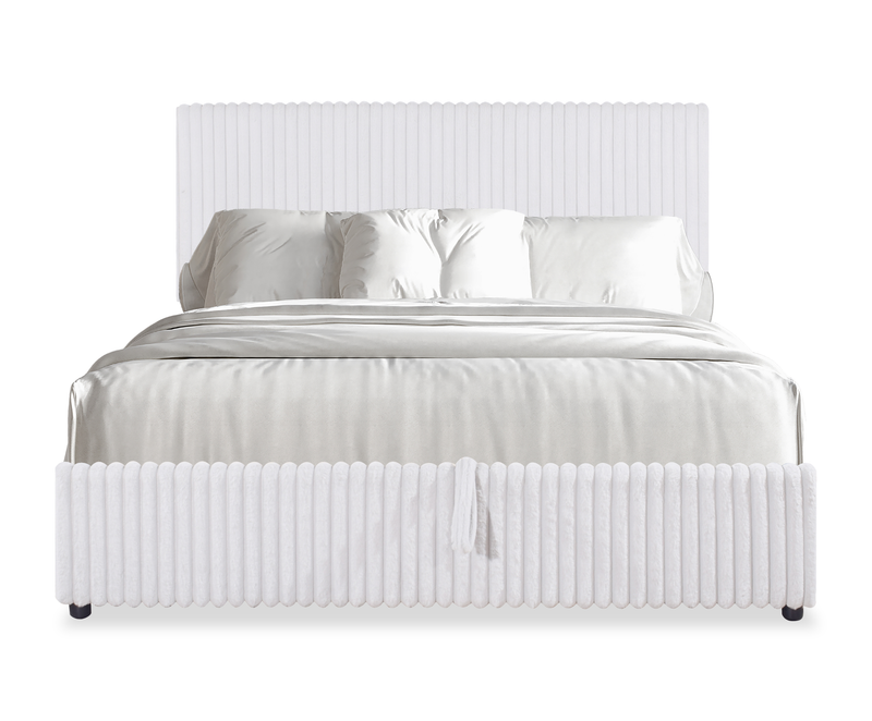 Ridge Upholstered Storage Platform Bed in Grey Fabric - Queen Size