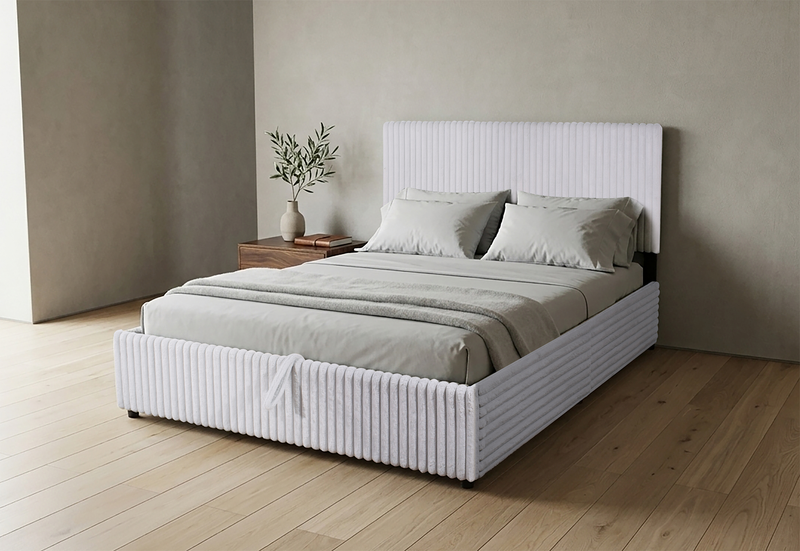Ridge Upholstered Storage Platform Bed in Grey Fabric - Queen Size