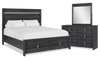 Rocco 5pc Bedroom Set with LED Lit Storage Bed, Dresser & Mirror, Dark Grey - King Size | Ensemble de chambre à coucher Rocco 6 pièces avec lit de rangement illuminé à DEL, commode, miroir et table de nuit, brun clair - format très grand lit