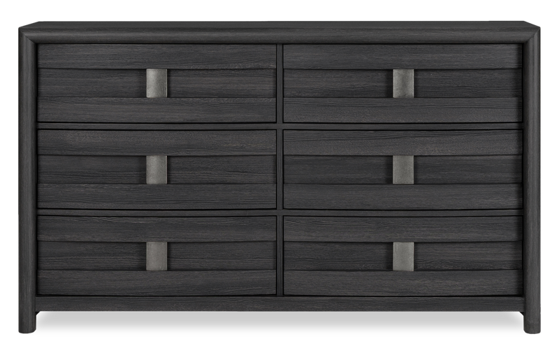 Rocco 5pc Bedroom Set with LED Lit Storage Bed, Dresser & Mirror, Dark Grey - King Size