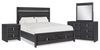 Rocco 6pc Bedroom Set, LED Storage Bed, Dresser, Mirror & Nightstand, Dark Grey - King Size | Ensemble de chambre à coucher Rocco 6 pièces avec lit de rangement à DEL, commode, miroir et table de nuit, gris foncé - format très grand lit