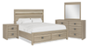 Rocco 6pc Bedroom Set, LED Storage Bed, Dresser, Mirror & Nightstand, Light Brown - King Size | Ensemble de chambre à coucher Rocco 6 pièces avec lit de rangement à DEL, commode, miroir et table de nuit, brun clair - format très grand lit