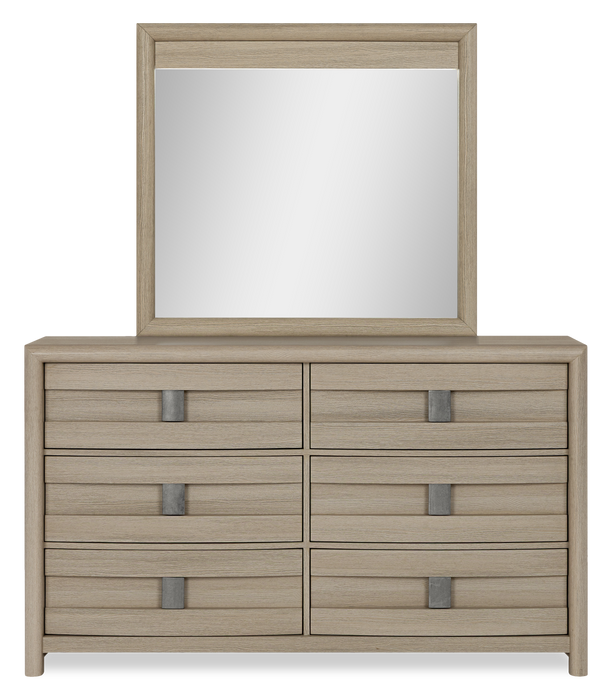 Rocco 6pc Bedroom Set, LED Storage Bed, Dresser, Mirror & Nightstand, Light Brown - King Size