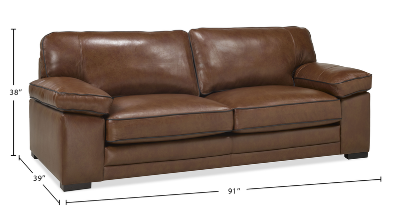 Rodeo 91” Top-Grain Genuine Leather Sofa with Removable Cushions – Chestnut