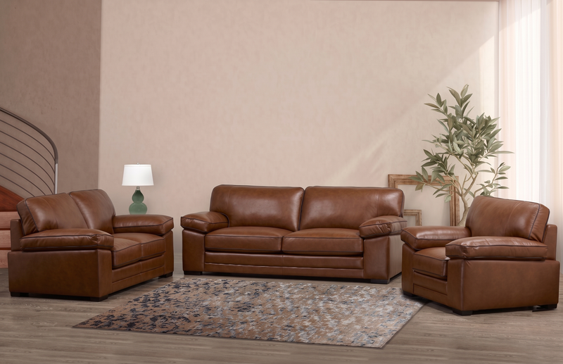 Rodeo 91” Top-Grain Genuine Leather Sofa with Removable Cushions – Chestnut