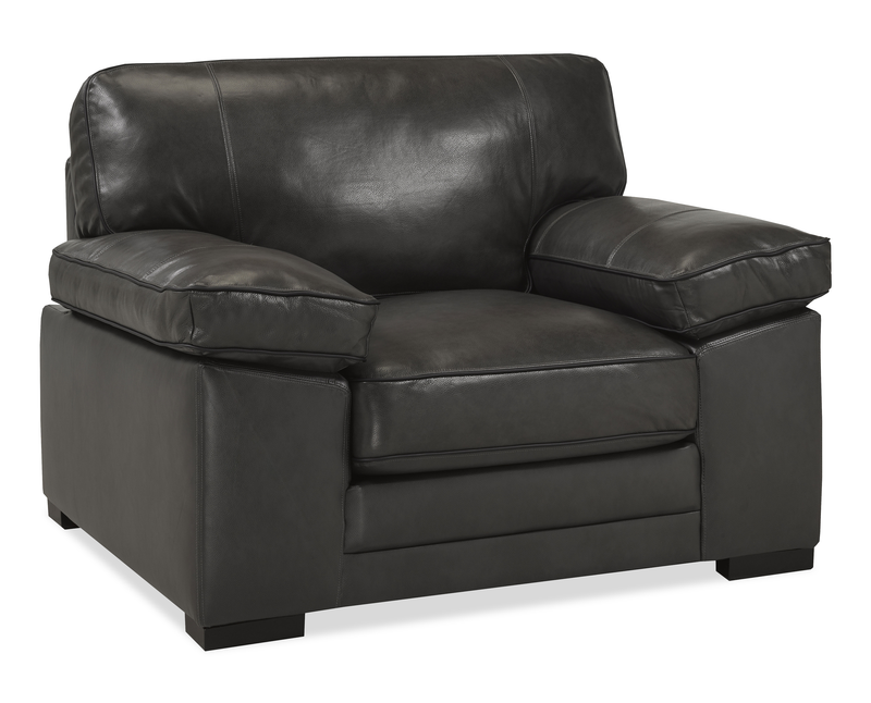 Rodeo 46” Top-Grain Genuine Leather Chair with Removable Cushions – Charcoal