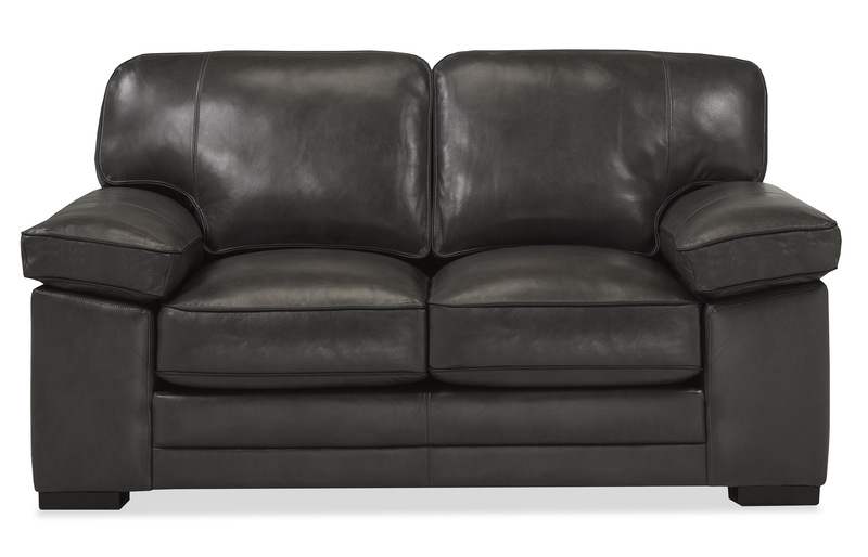 Rodeo 67” Top-Grain Genuine Leather Loveseat with Removable Cushions – Charcoal