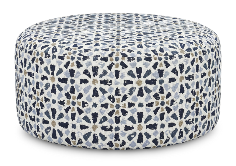 Made in Canada Customizable Sofa Lab Round 38\" Fabric Ottoman – Indigo Accent Fabric 