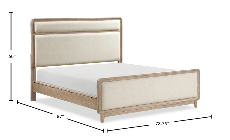 Sasha Panel Bed with Fabric Headboard & Footboard, Natural Oak Brown - King Size