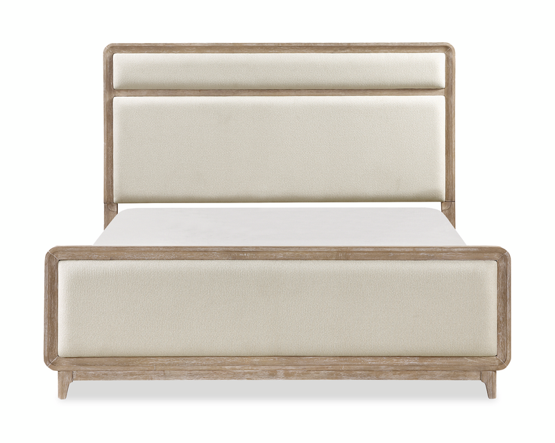 Sasha Panel Bed with Fabric Headboard & Footboard, Natural Oak Brown - King Size