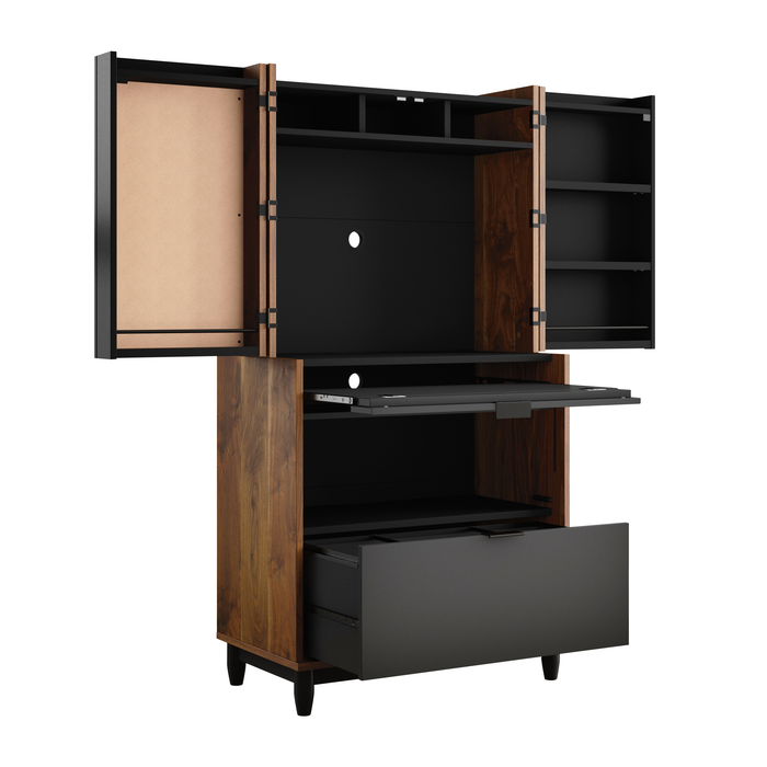 Sedgwick 30.87” 2-Door Computer Armoire Desk with Cable Management – Grand Walnut