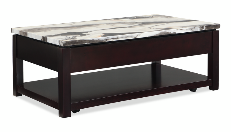 Sicily 48” Traditional Lift-Top Coffee Table with Storage and Casters – Dark Espresso with Marble Look Top