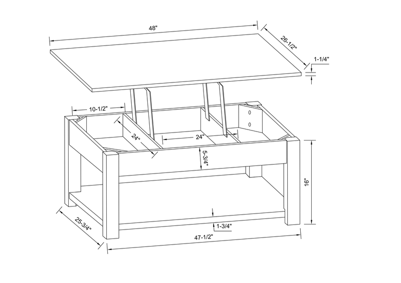 Sicily 48” Traditional Lift-Top Coffee Table with Storage and Casters – Dark Espresso with Marble Look Top