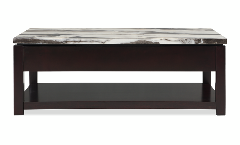 Sicily 48” Traditional Lift-Top Coffee Table with Storage and Casters – Dark Espresso with Marble Look Top