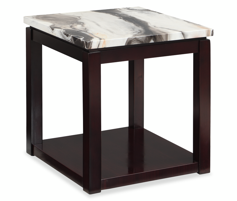  Sicily 22\" Traditional End Table with Shelf - Dark Espresso with Marble Look Top
