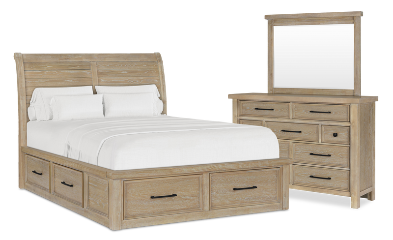 Sonoma 5pc Bedroom Set with Storage Bed, Dresser & Mirror, Light Brown - King Size
