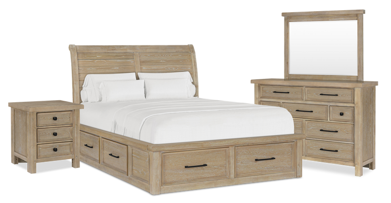 Sonoma 6pc Bedroom Set with Storage Bed, Dresser, Mirror & Nightstand, Light Brown - King Size