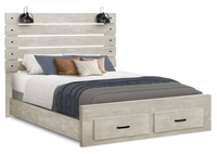 Soren Platform Storage Bed with Slat Headboard & Frame, Built-In LED, Bleached Oak - Queen Size 
