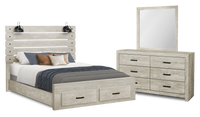 Soren 5pc Bedroom Set with Slat Storage Bed, Dresser & Mirror, LED, Bleached Oak - Queen