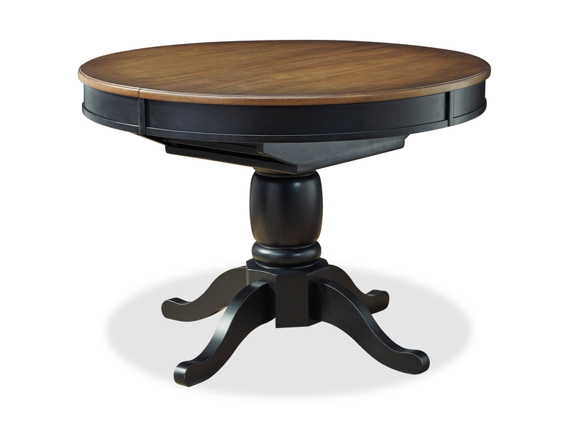 Stella Dining Table with 42-57\"W Butterfly Leaf Extension, Round - Black/Brown