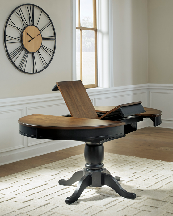 Stella Dining Table with 42-57\"W Butterfly Leaf Extension, Round - Black/Brown