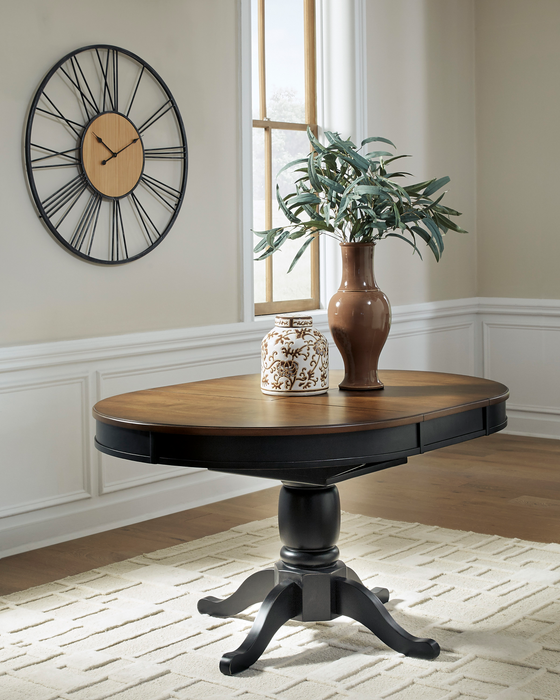 Stella Dining Table with 42-57\"W Butterfly Leaf Extension, Round - Black/Brown