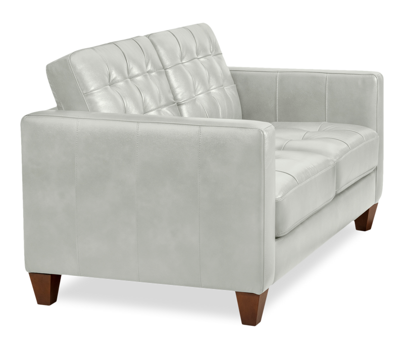 Theo 62\" Top-Grain Genuine Leather Loveseat with Removable Back Cushion and Wood Feet – Blue