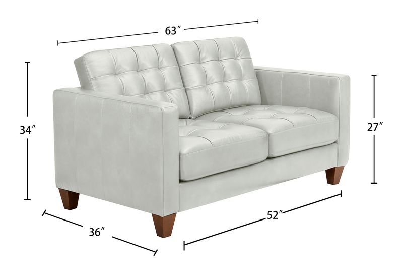 Theo 62\" Top-Grain Genuine Leather Loveseat with Removable Back Cushion and Wood Feet – Blue