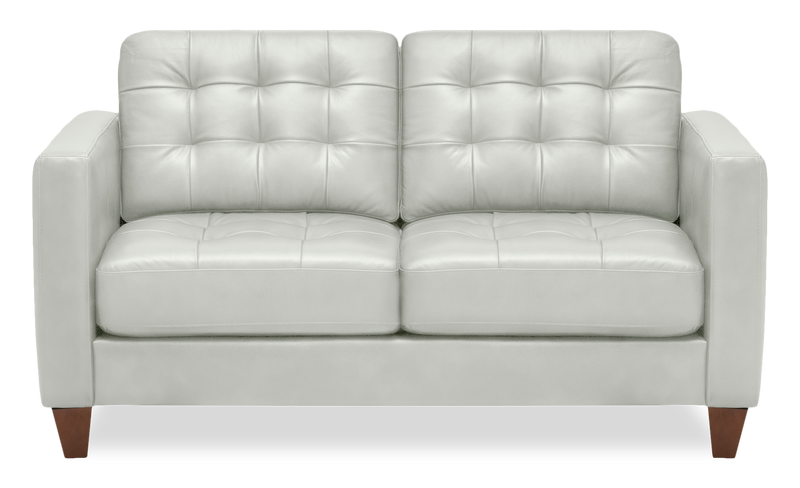 Theo 62\" Top-Grain Genuine Leather Loveseat with Removable Back Cushion and Wood Feet – Blue