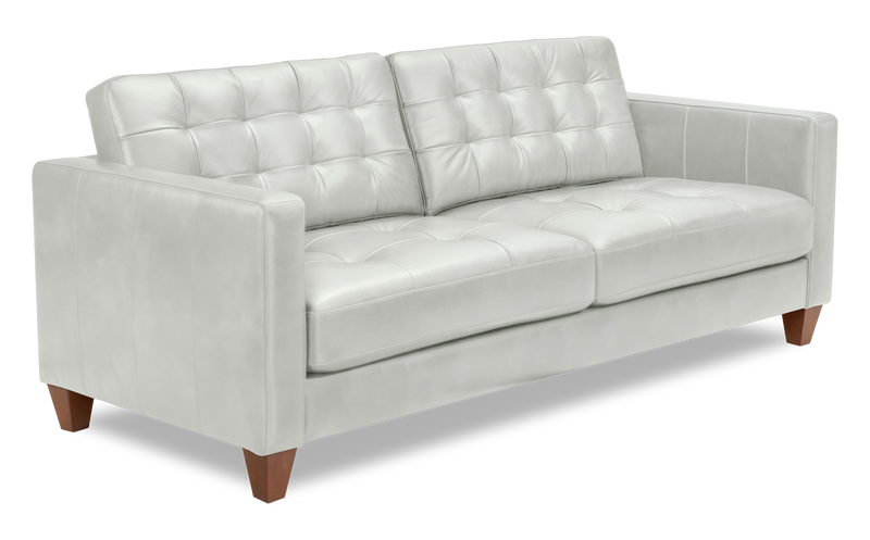 Theo 85\" Top-Grain Genuine Leather Sofa with Removable Back Cushion and Wood Feet – Blue