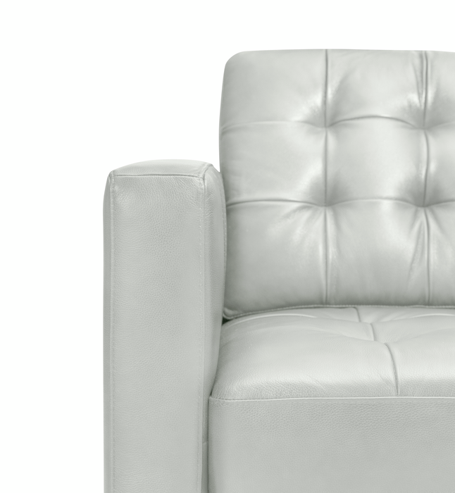 Theo 85\" Top-Grain Genuine Leather Sofa with Removable Back Cushion and Wood Feet – Blue