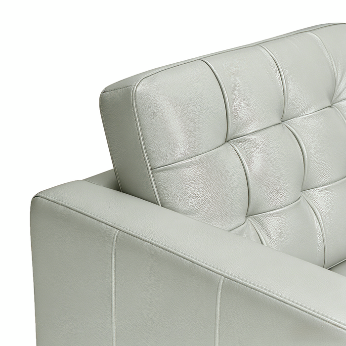 Theo 85\" Top-Grain Genuine Leather Sofa with Removable Back Cushion and Wood Feet – Blue
