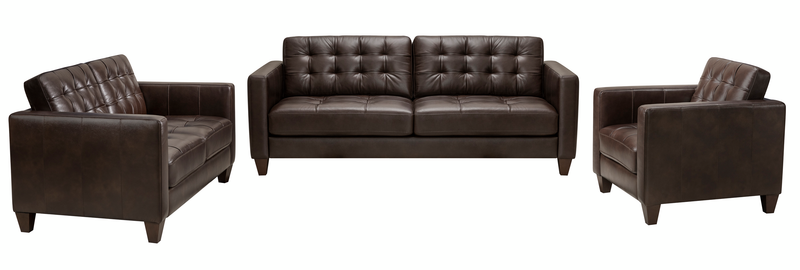 Theo 85\" Top-Grain Genuine Leather Sofa with Removable Back Cushion and Wood Feet – Brown