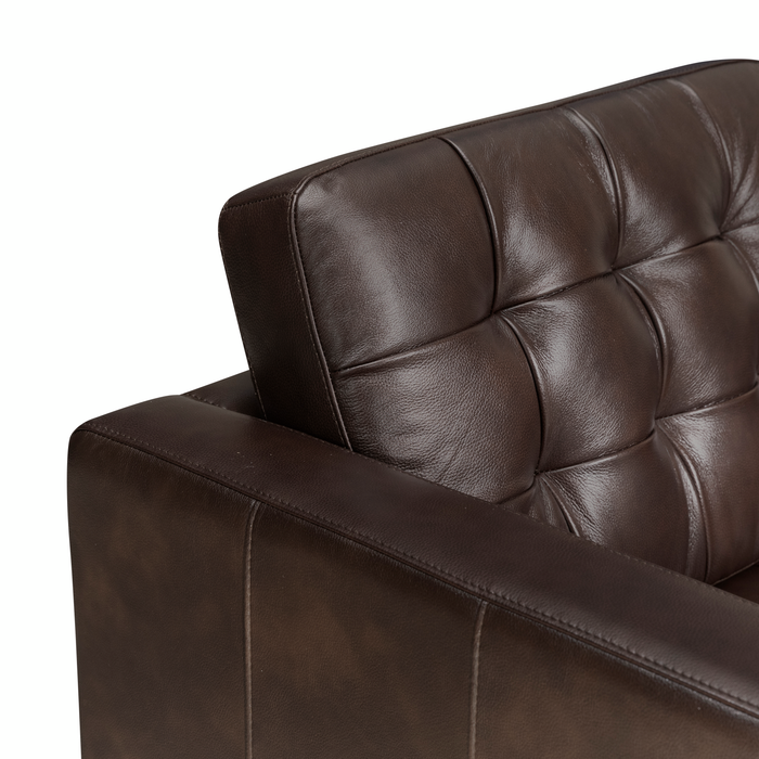 Theo 85\" Top-Grain Genuine Leather Sofa with Removable Back Cushion and Wood Feet – Brown