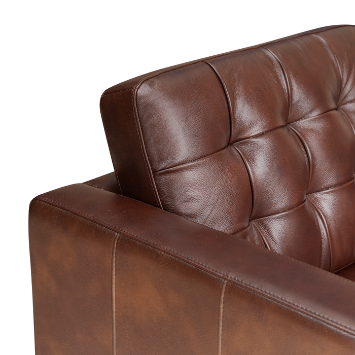 Theo 85\" Top-Grain Genuine Leather Sofa with Removable Back Cushion and Wood Feet – Burgundy