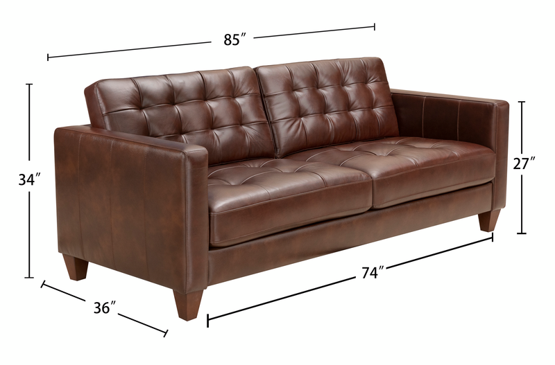 Theo 85\" Top-Grain Genuine Leather Sofa with Removable Back Cushion and Wood Feet – Burgundy