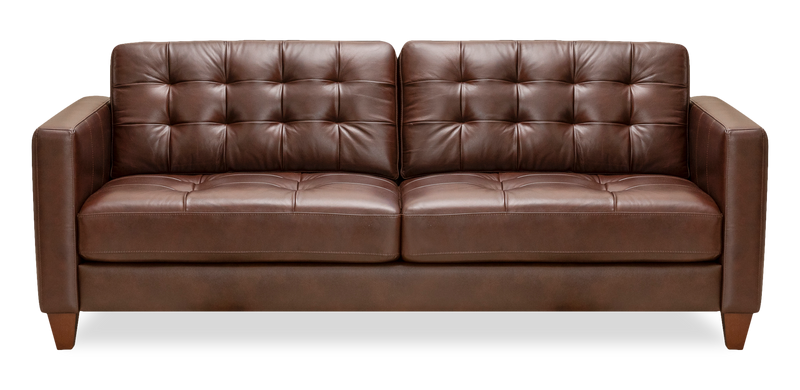 Theo 85\" Top-Grain Genuine Leather Sofa with Removable Back Cushion and Wood Feet – Burgundy