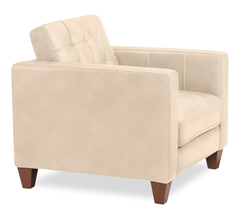 Theo 37\" Top-Grain Genuine Leather Chair with Removable Back Cushion and Wood Feet – Stone
