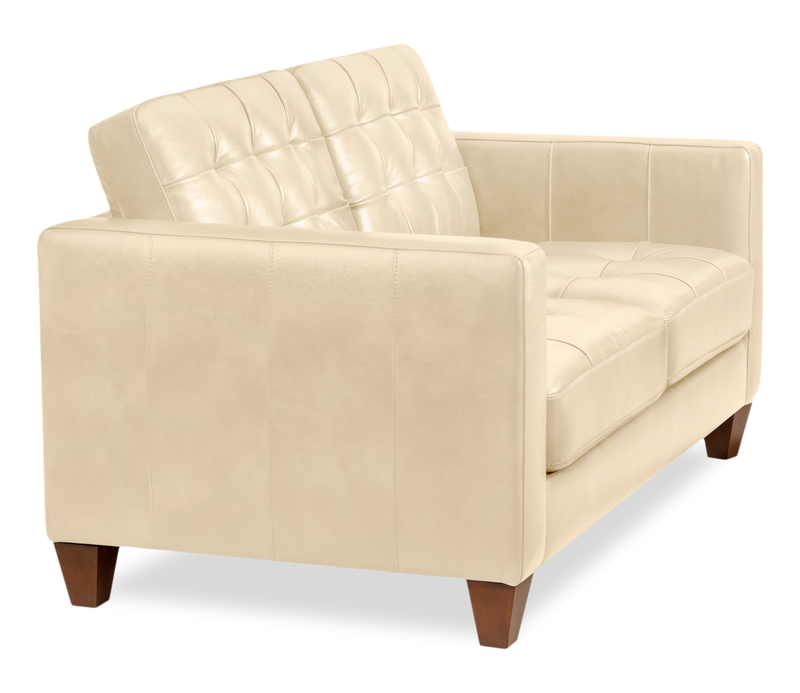 Theo 62\" Top-Grain Genuine Leather Loveseat with Removable Back Cushion and Wood Feet - Stone