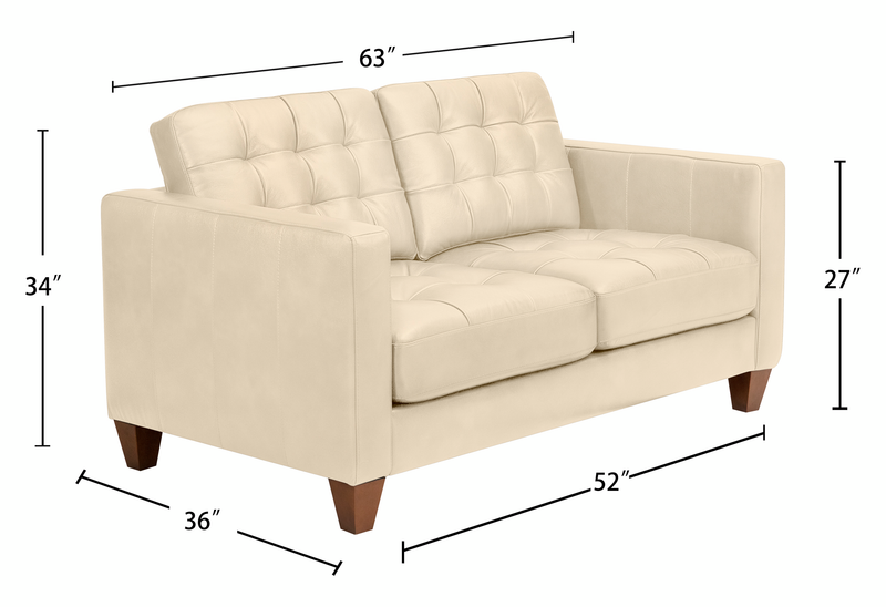 Theo 62\" Top-Grain Genuine Leather Loveseat with Removable Back Cushion and Wood Feet - Stone