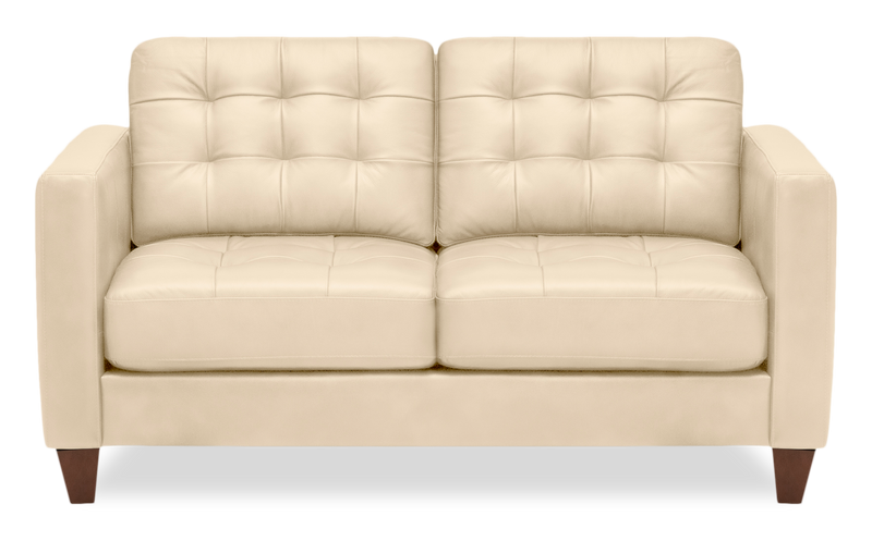 Theo 62\" Top-Grain Genuine Leather Loveseat with Removable Back Cushion and Wood Feet - Stone